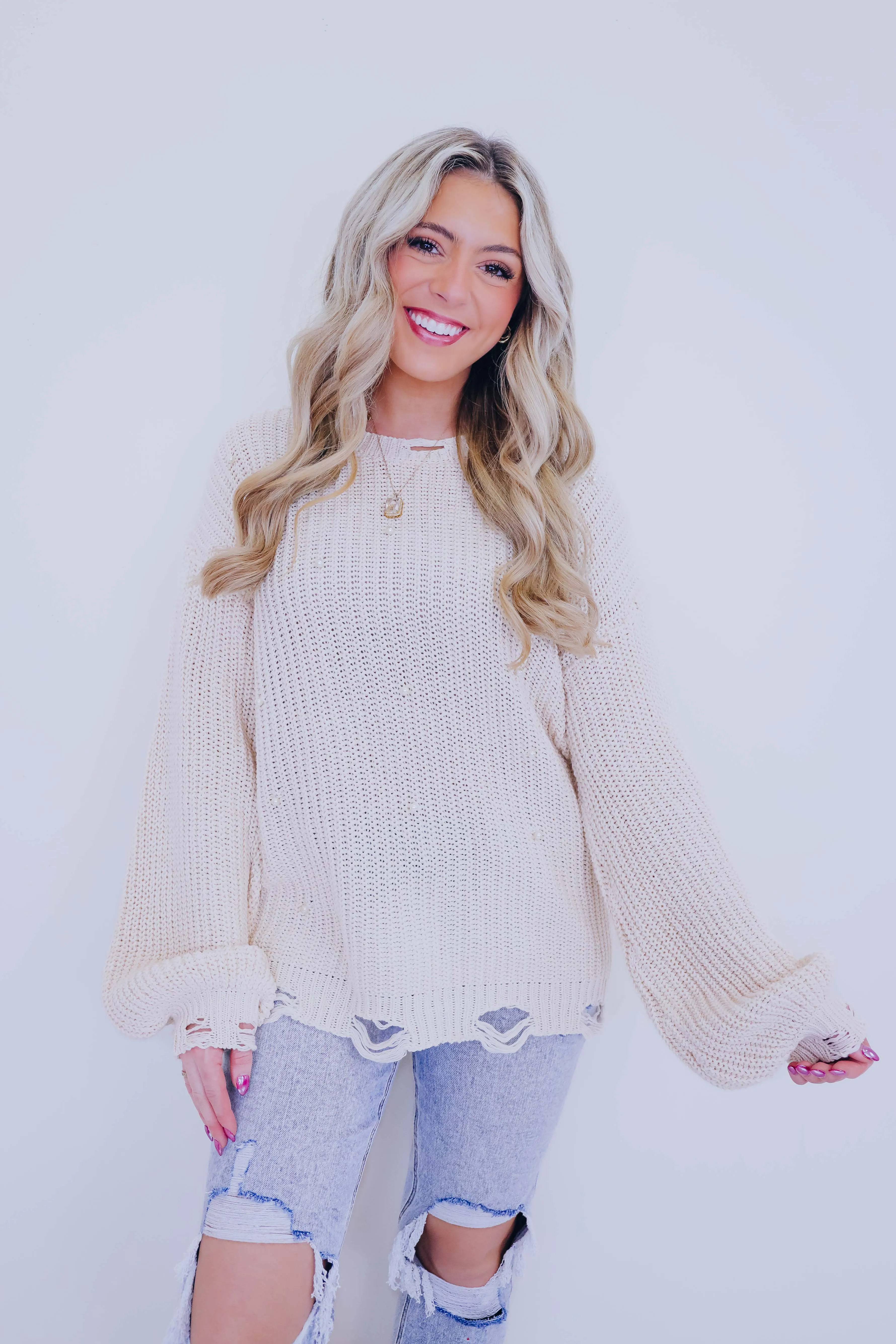 *** Tori Chiffon Twist N Beaded Sweater By POL SAMPLE
