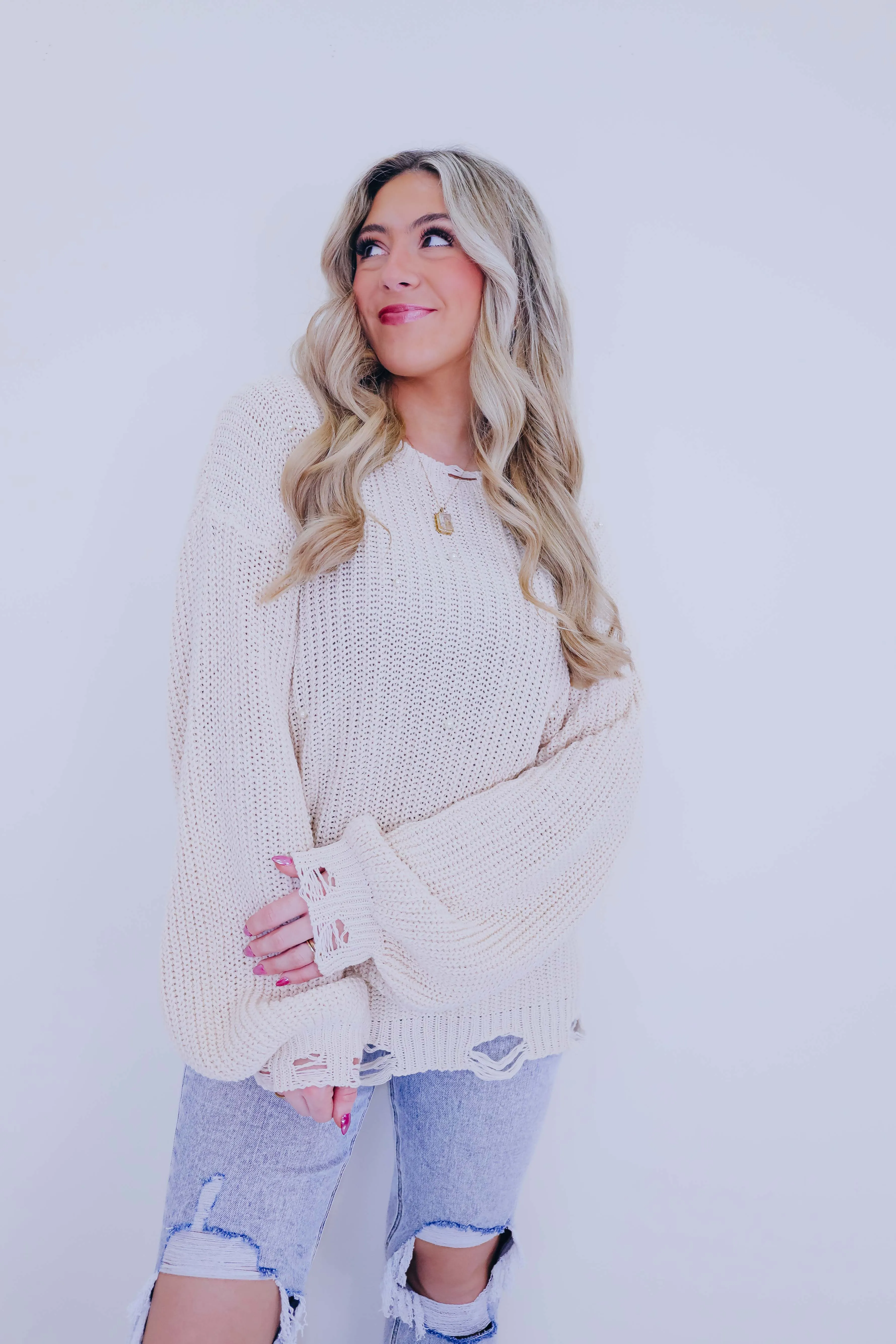 *** Tori Chiffon Twist N Beaded Sweater By POL SAMPLE