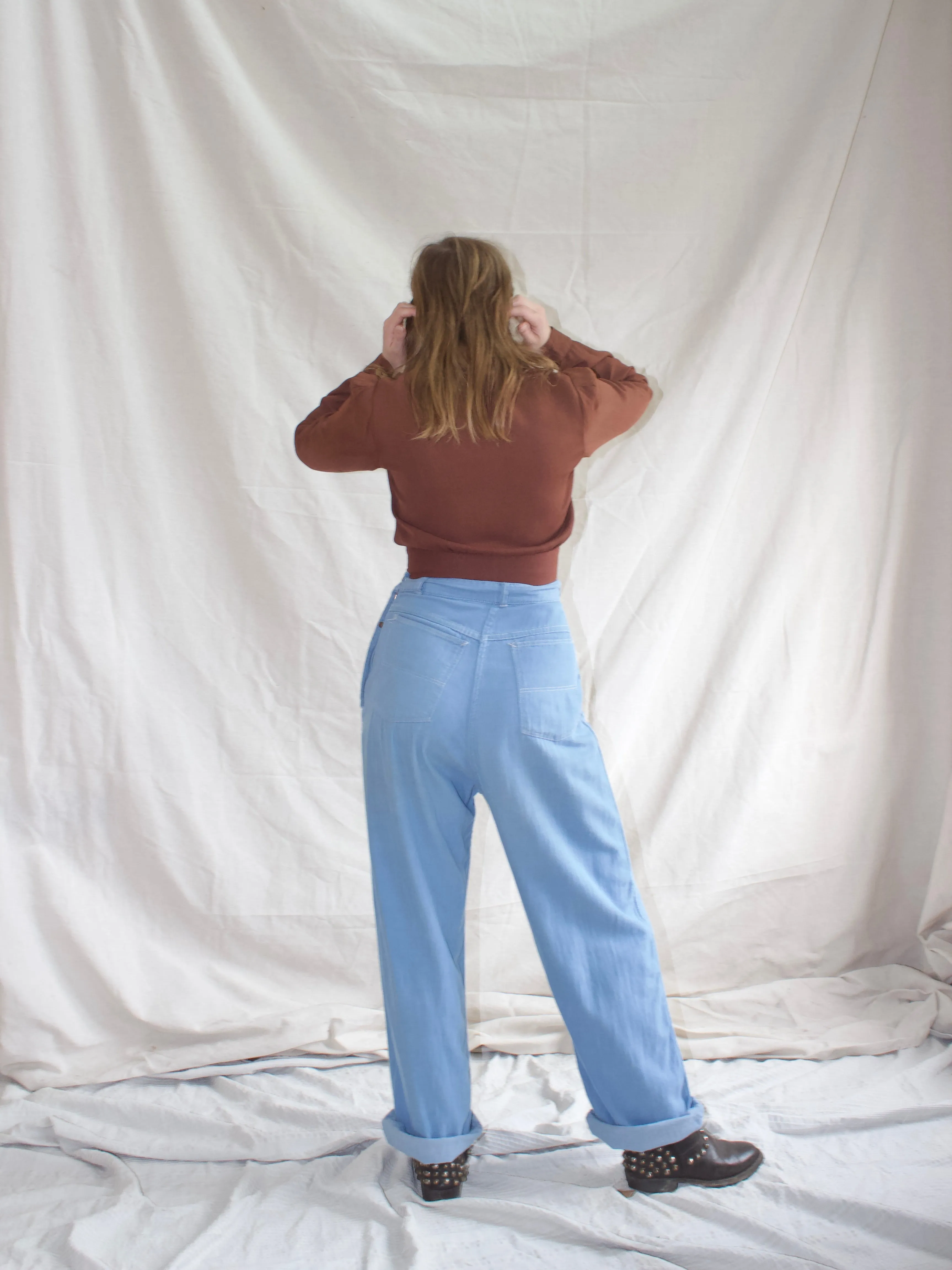 1950s Duck Brand Baby Blue Soft Broken In Side Zip Denim