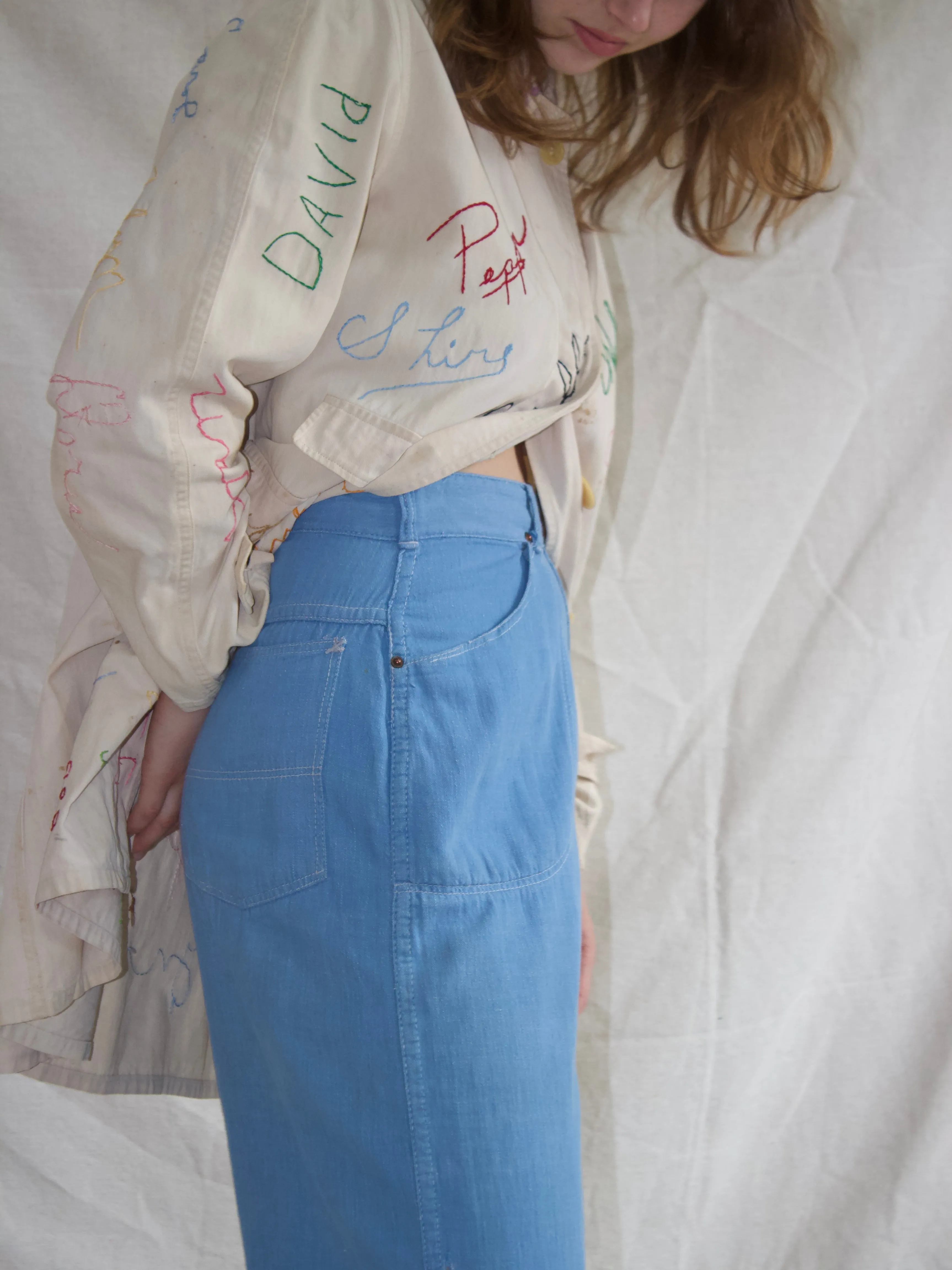 1950s Duck Brand Baby Blue Soft Broken In Side Zip Denim