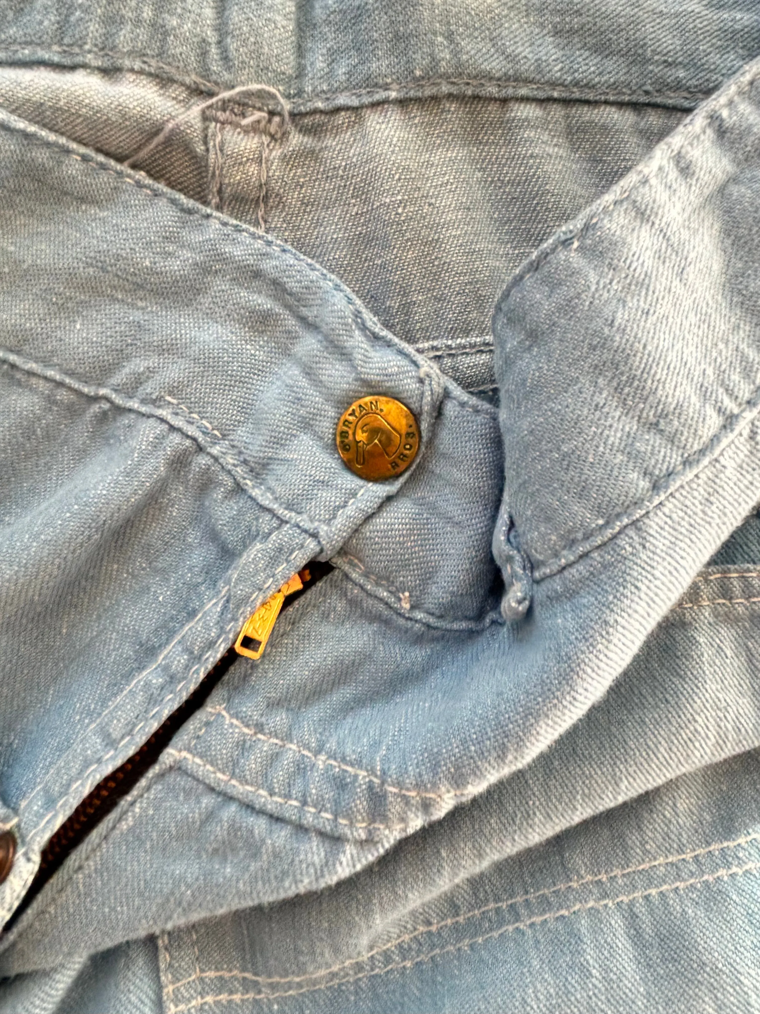 1950s Duck Brand Baby Blue Soft Broken In Side Zip Denim