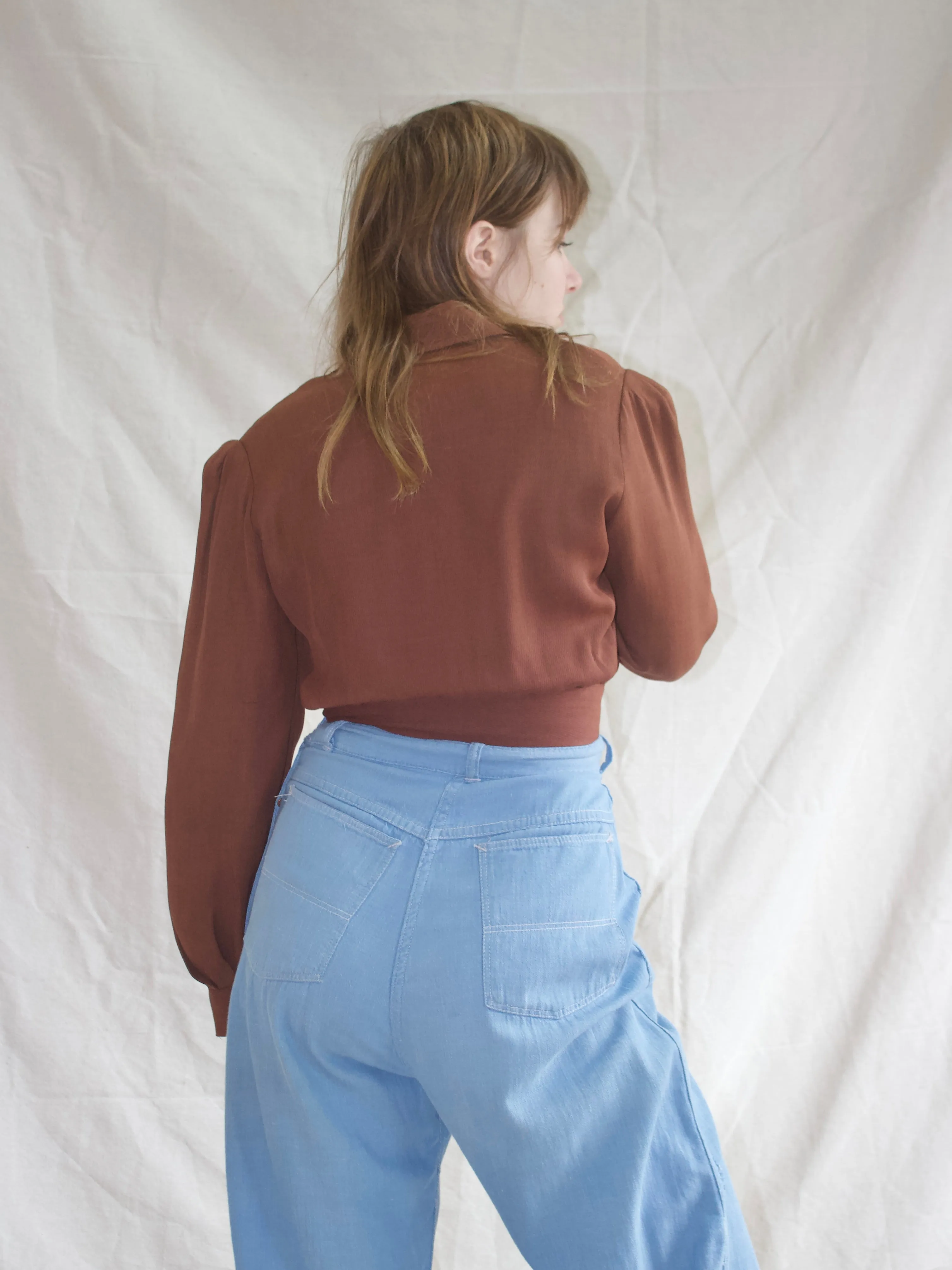 1950s Duck Brand Baby Blue Soft Broken In Side Zip Denim