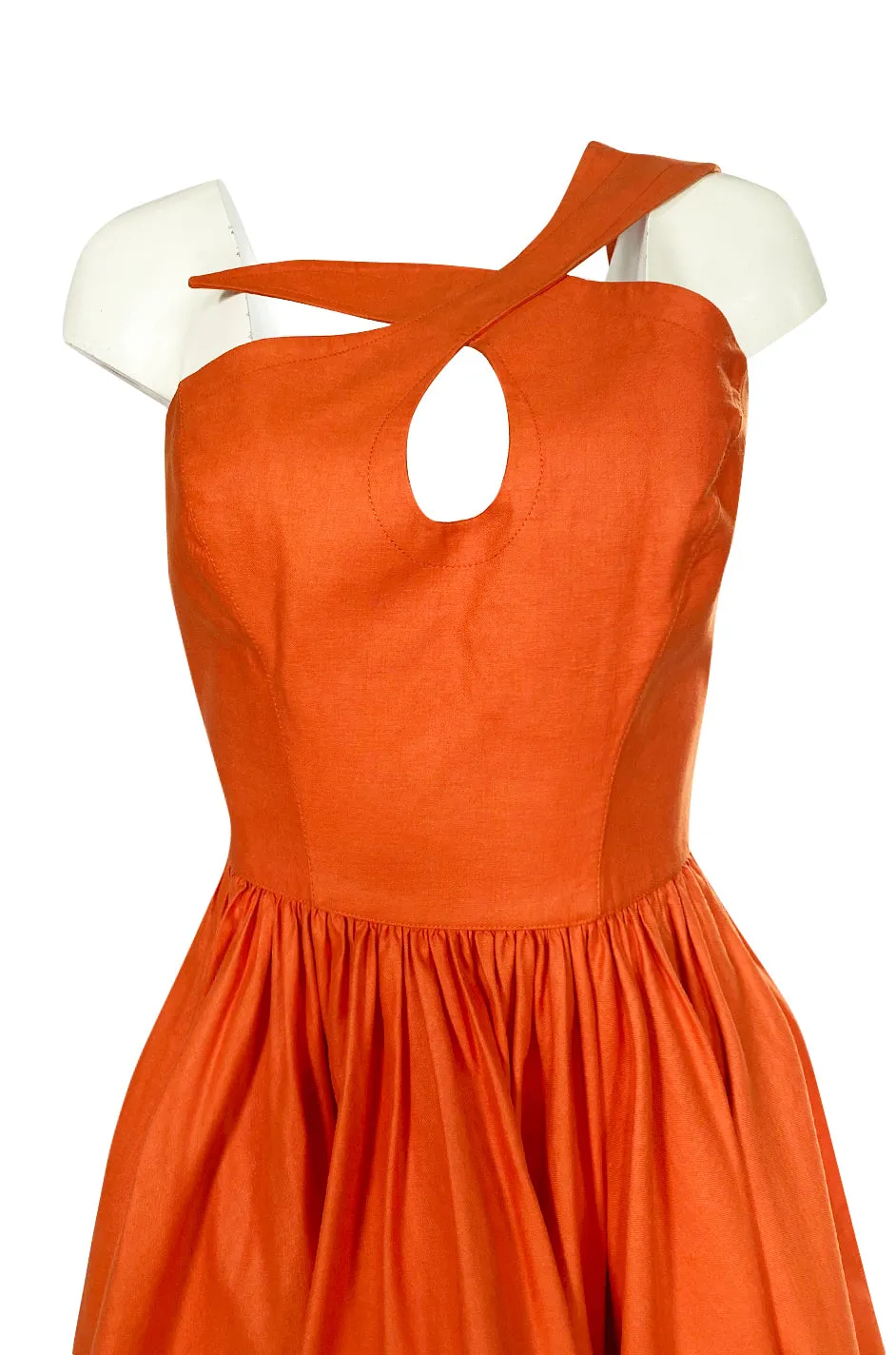 1980s Thierry Mugler One Shoulder Sculpted Orange Cotton Dress