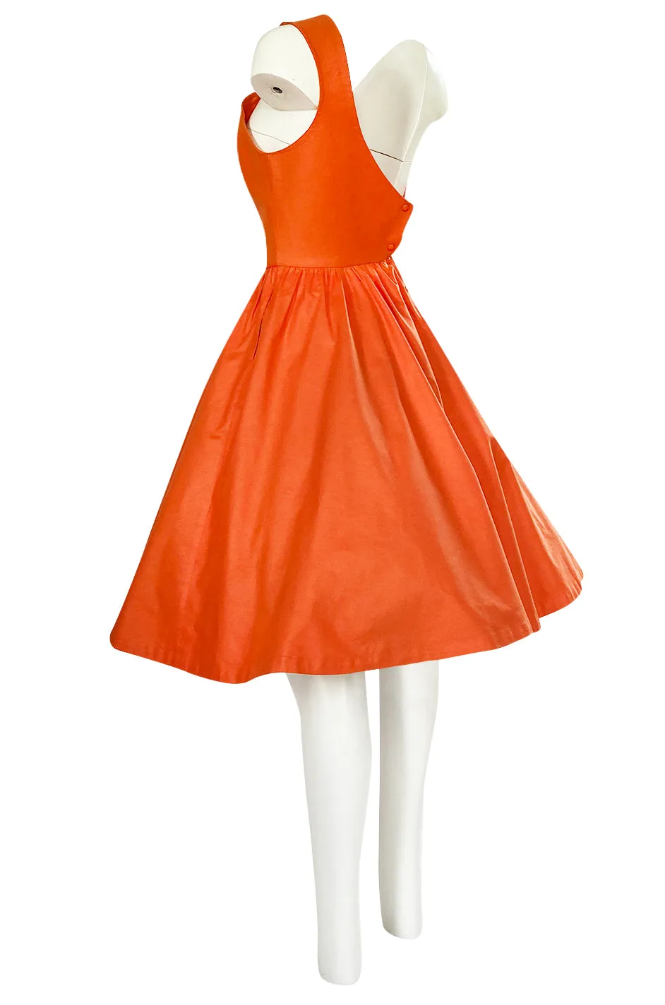 1980s Thierry Mugler One Shoulder Sculpted Orange Cotton Dress