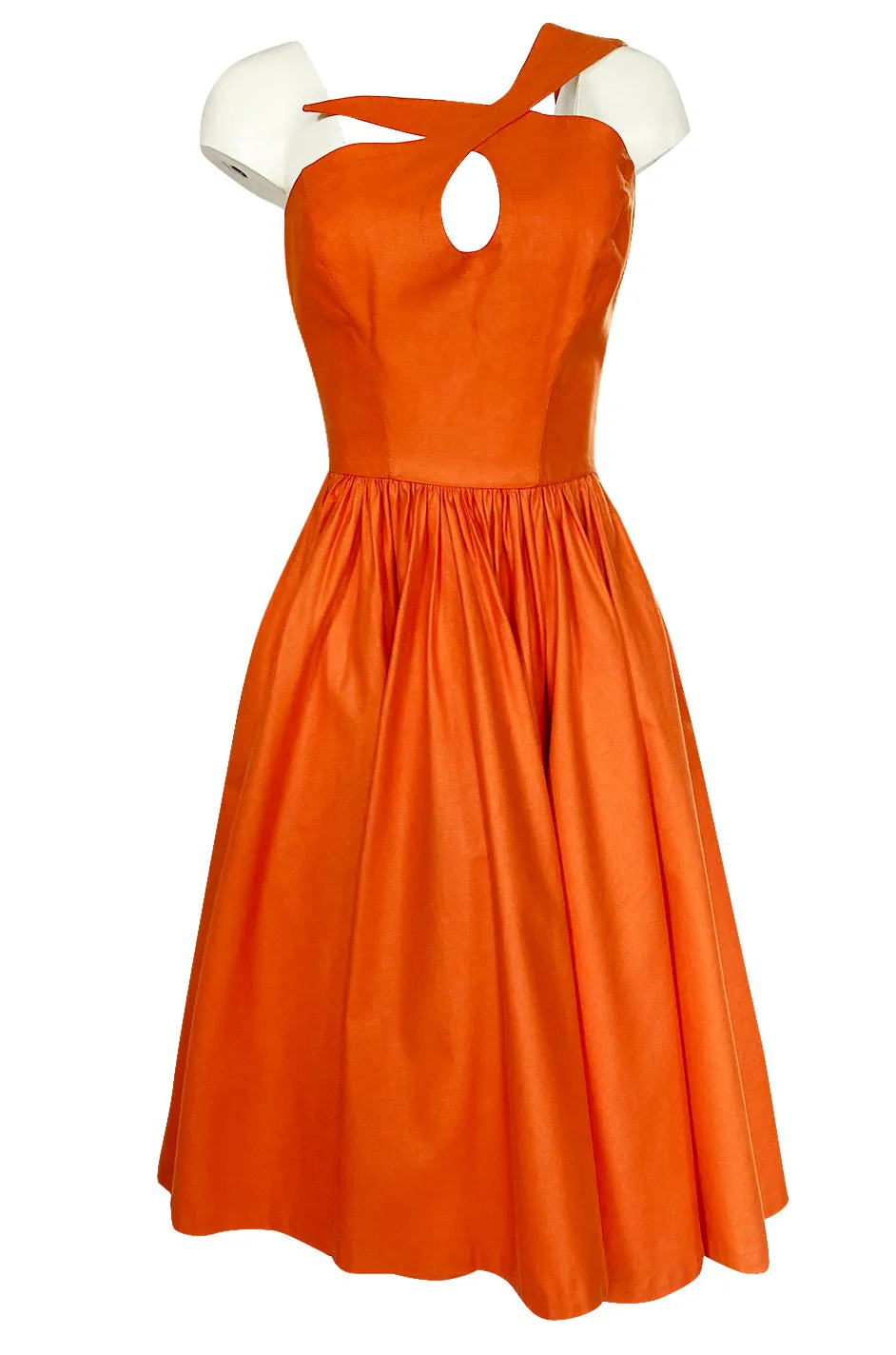 1980s Thierry Mugler One Shoulder Sculpted Orange Cotton Dress