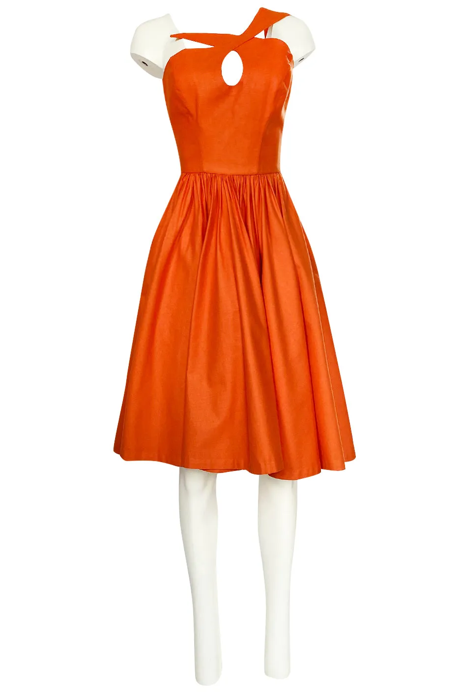 1980s Thierry Mugler One Shoulder Sculpted Orange Cotton Dress