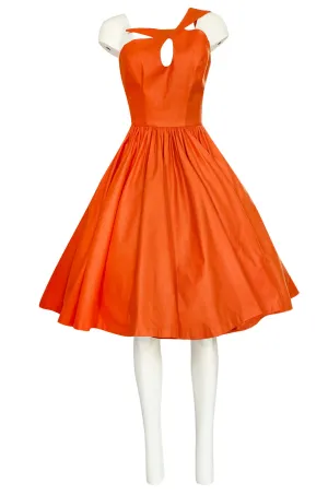 1980s Thierry Mugler One Shoulder Sculpted Orange Cotton Dress
