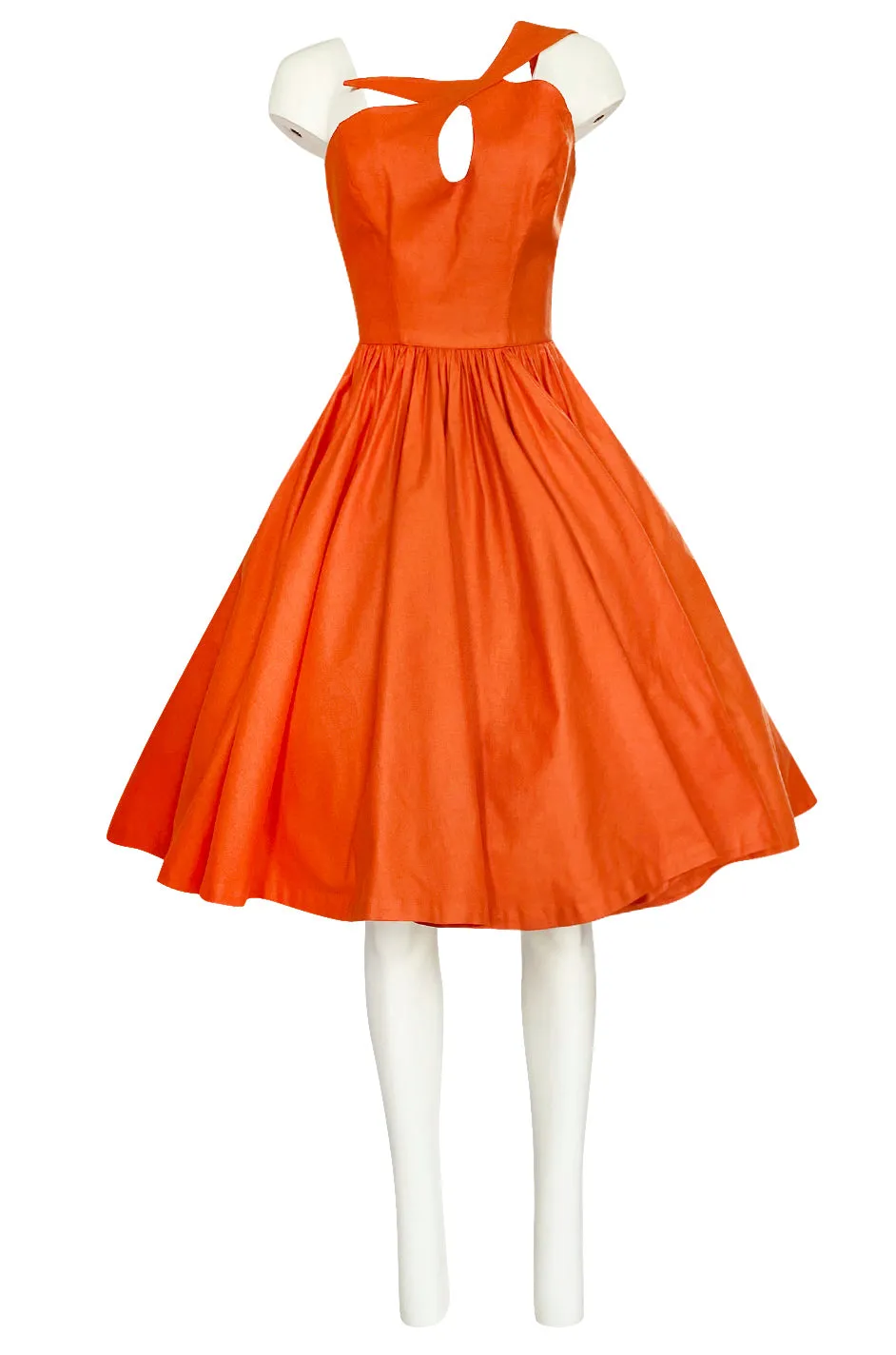 1980s Thierry Mugler One Shoulder Sculpted Orange Cotton Dress
