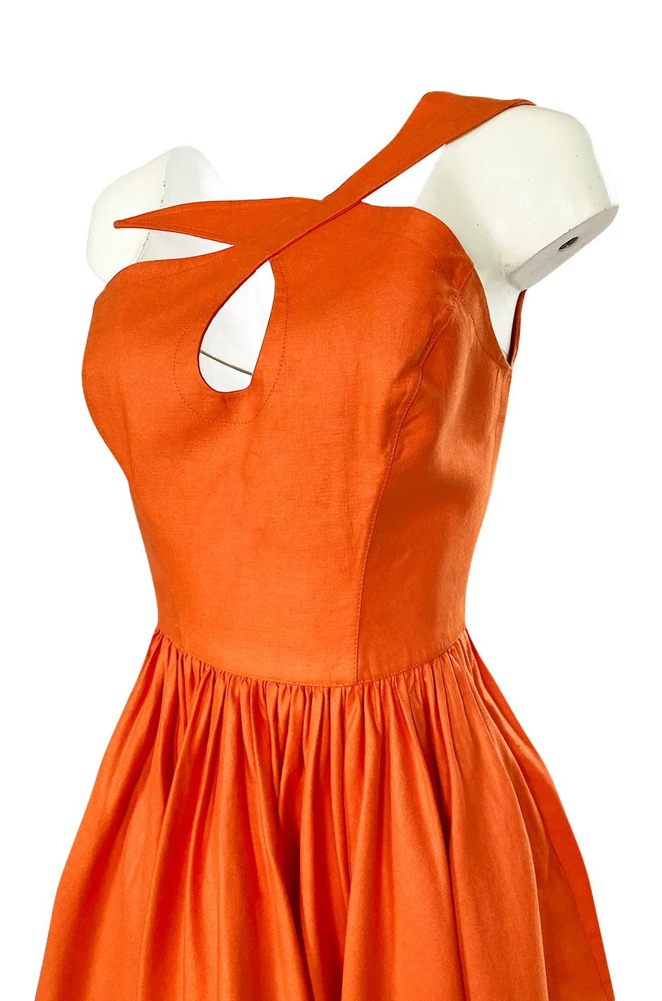 1980s Thierry Mugler One Shoulder Sculpted Orange Cotton Dress