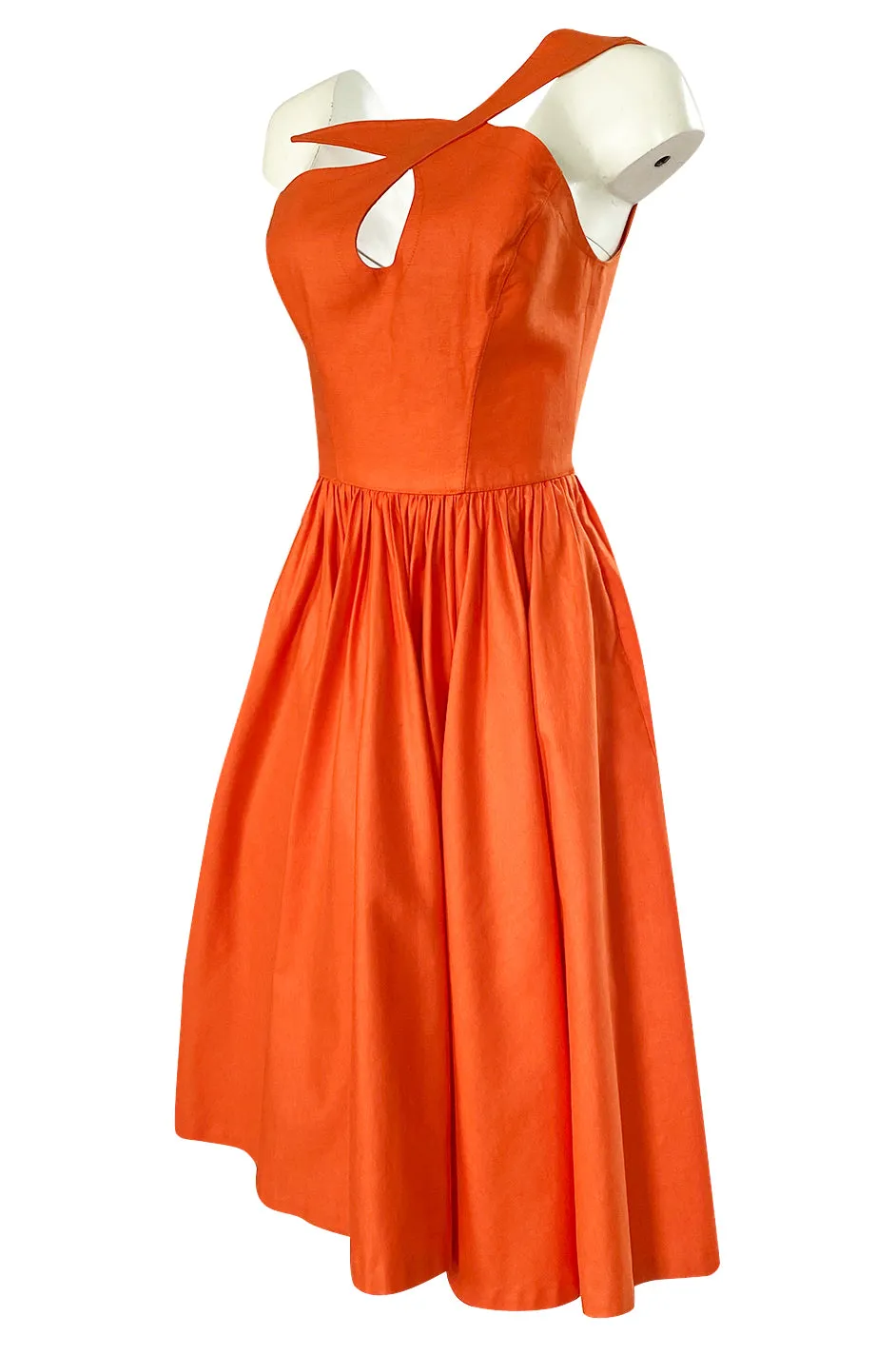 1980s Thierry Mugler One Shoulder Sculpted Orange Cotton Dress