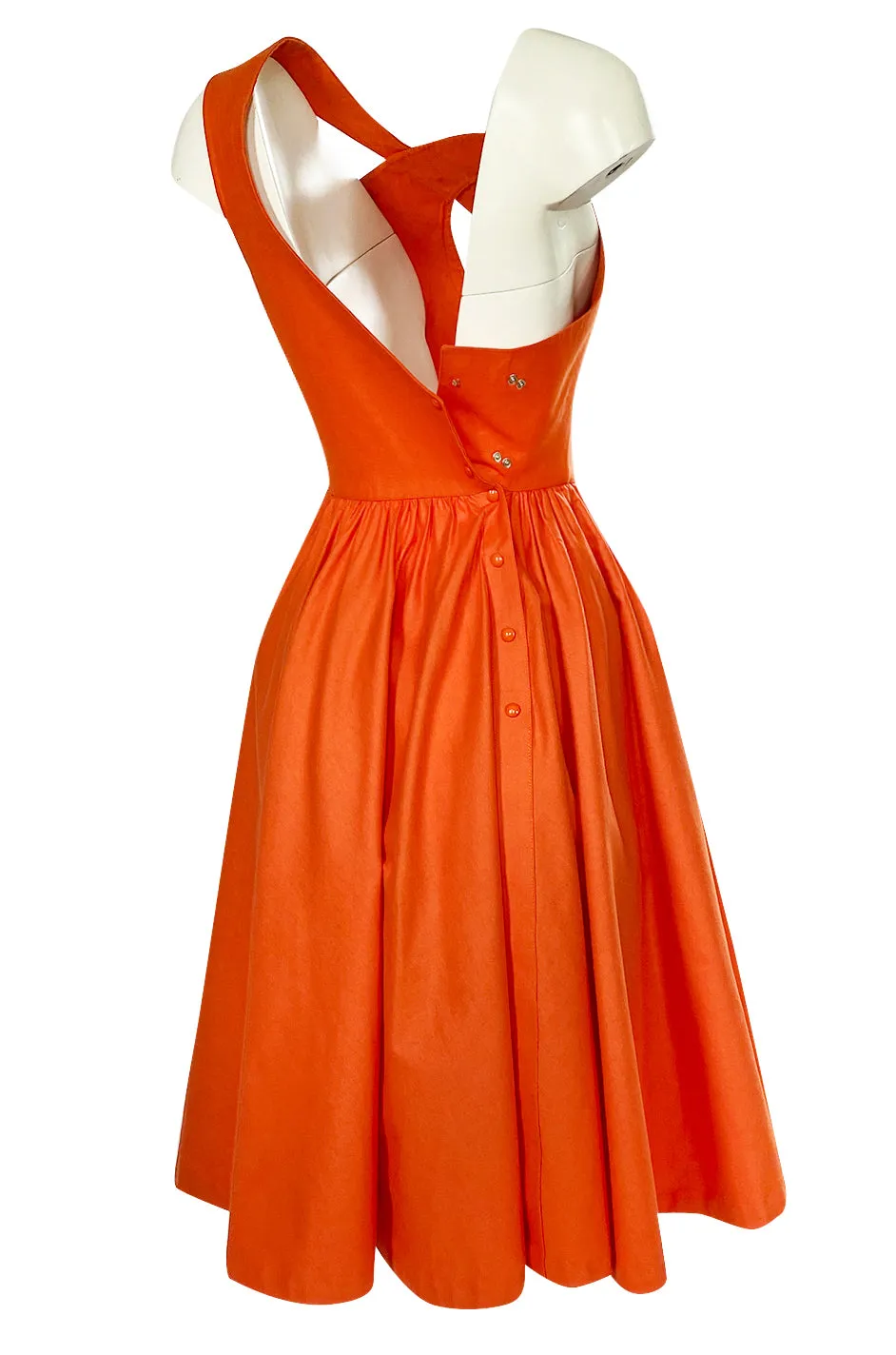 1980s Thierry Mugler One Shoulder Sculpted Orange Cotton Dress