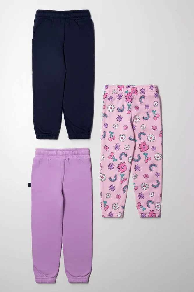 3 Pack Trackpants Navy, Purple & Pink