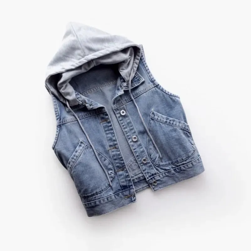 Aaliyah - Gekürzte Denim-Weste mit Kapuze