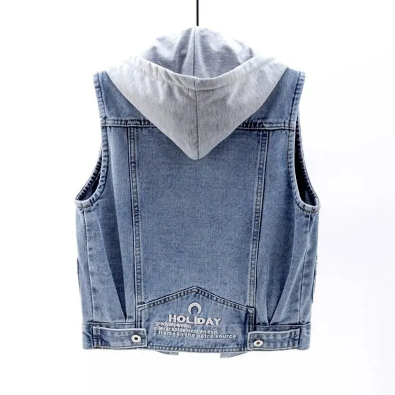 Aaliyah - Gekürzte Denim-Weste mit Kapuze