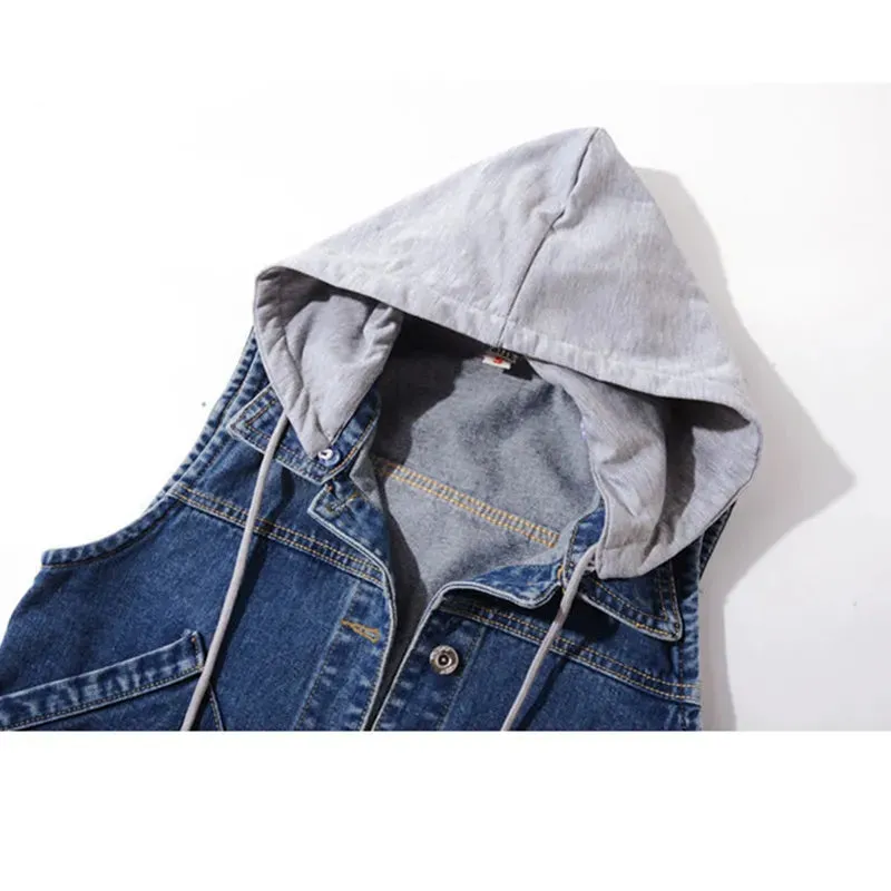 Aaliyah - Gekürzte Denim-Weste mit Kapuze