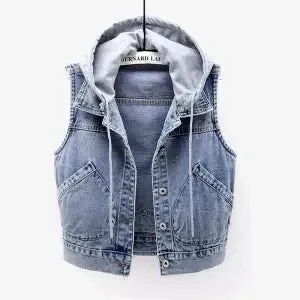 Aaliyah - Gekürzte Denim-Weste mit Kapuze