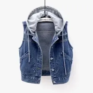 Aaliyah - Gekürzte Denim-Weste mit Kapuze