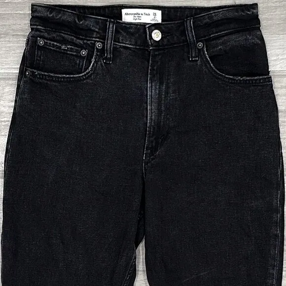 Abercrombie &amp; Fitch The Mom High Rise Jeans in Distressed Black Curve Love