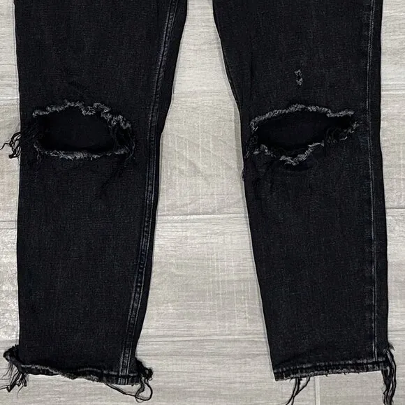 Abercrombie &amp; Fitch The Mom High Rise Jeans in Distressed Black Curve Love
