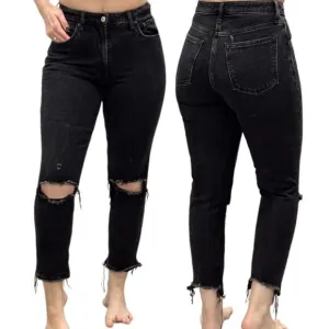 Abercrombie &amp; Fitch The Mom High Rise Jeans in Distressed Black Curve Love