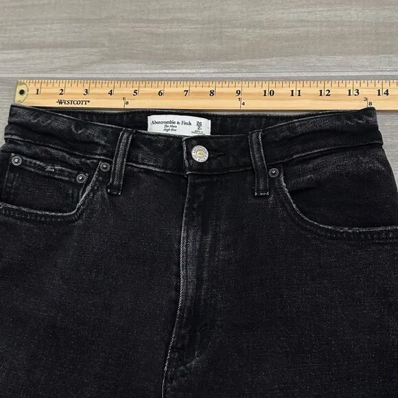 Abercrombie &amp; Fitch The Mom High Rise Jeans in Distressed Black Curve Love