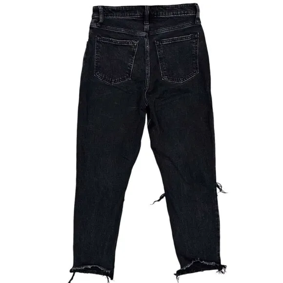 Abercrombie &amp; Fitch The Mom High Rise Jeans in Distressed Black Curve Love