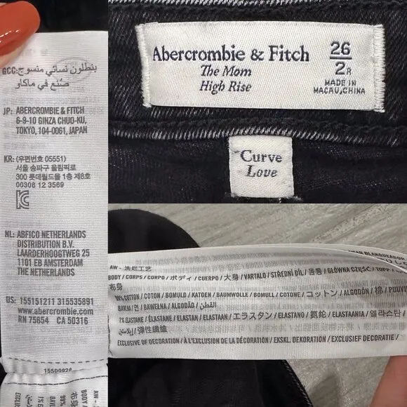 Abercrombie &amp; Fitch The Mom High Rise Jeans in Distressed Black Curve Love