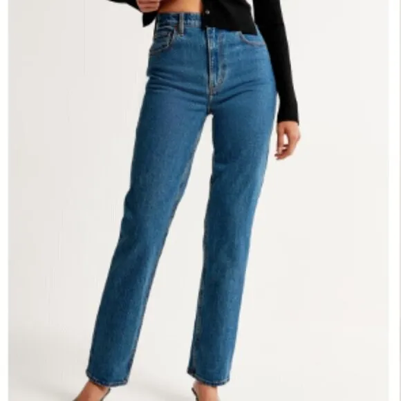 Abercrombie &amp; Fitch Ultra High Rise 90s Straight Jeans in Dark Marble Blue 33 S
