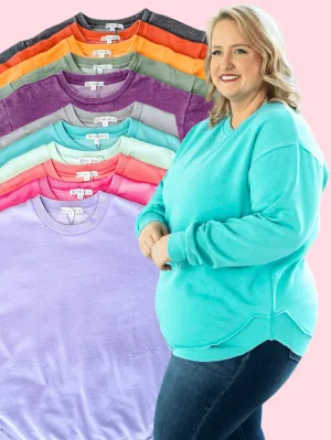 Addie Vintage Wash Scoop Bottom Pullover (11 colors!)
