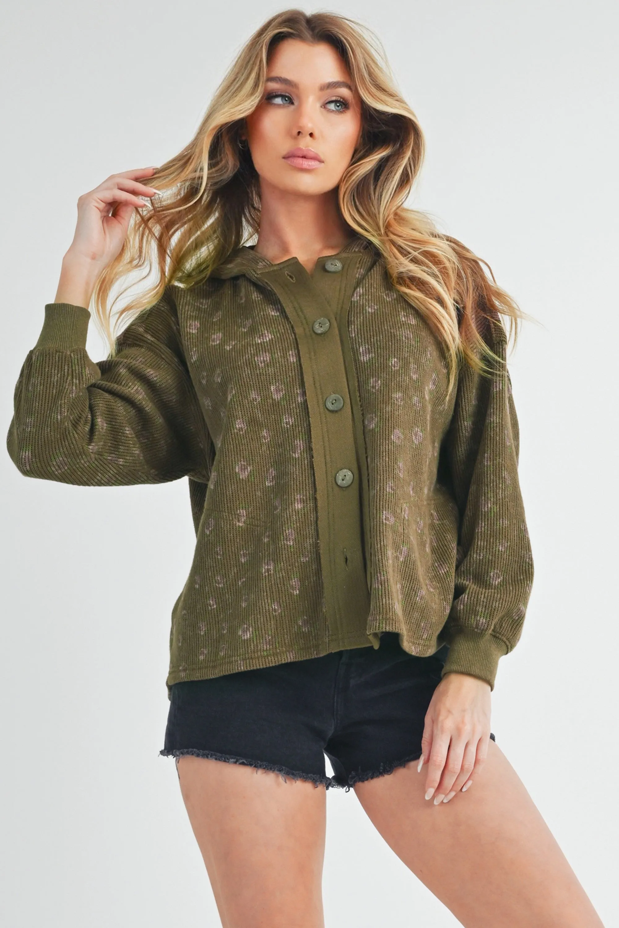 Aemi   Co Floral Button Up Hooded Jacket
