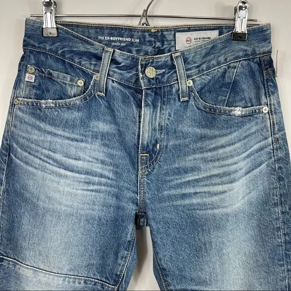 AG Adriano Goldschmied EX BOYFRIEND SLIM Slouchy PatchWork Distressed Jeans 24