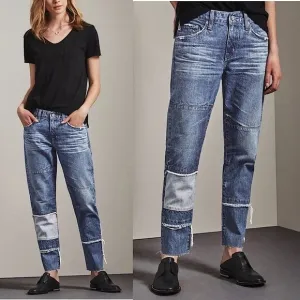 AG Adriano Goldschmied EX BOYFRIEND SLIM Slouchy PatchWork Distressed Jeans 24