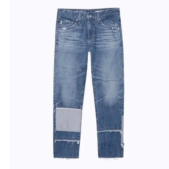 AG Adriano Goldschmied EX BOYFRIEND SLIM Slouchy PatchWork Distressed Jeans 24