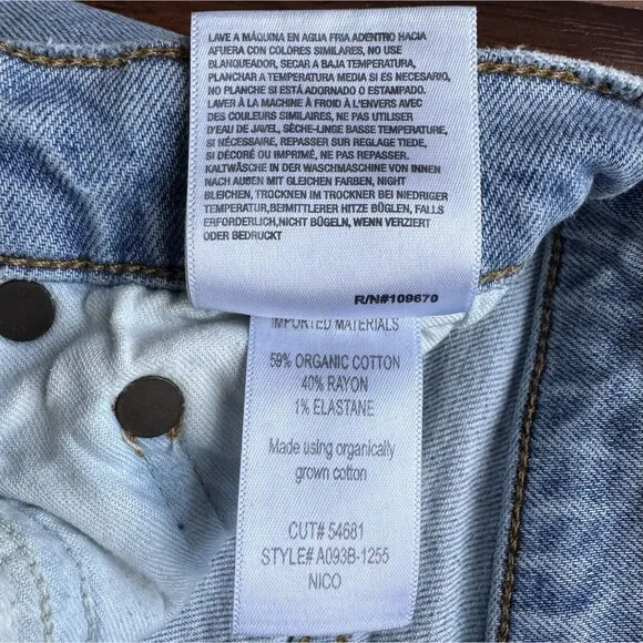 AGOLDE Jeans Nico High Rise Slim Fit Light Wash Organic Cotton Denim Stretch 28