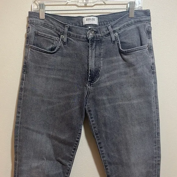 Agolde Toni Mid-Rise Slim Straight Leg Denim Jeans Grey Gray Size 28
