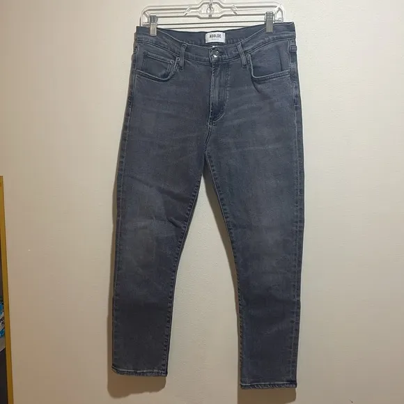 Agolde Toni Mid-Rise Slim Straight Leg Denim Jeans Grey Gray Size 28