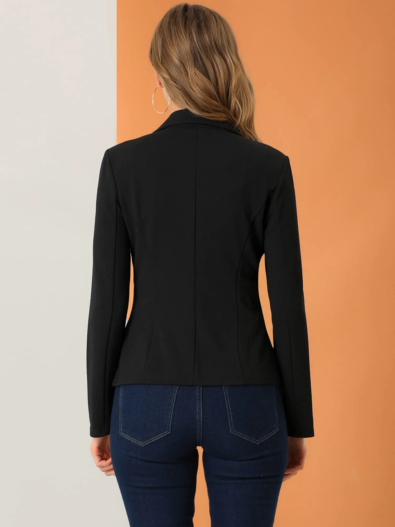 Allegra K Women's Work Office Blazer Stretch Lapel Collar Long Sleeve Jacket Suit Blazer Medium Black