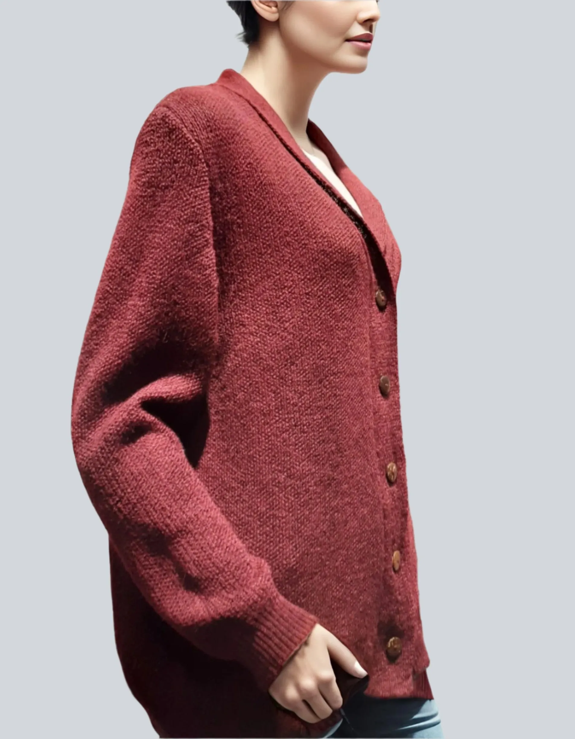 Alpaca Cardigan Lady Cherry Color