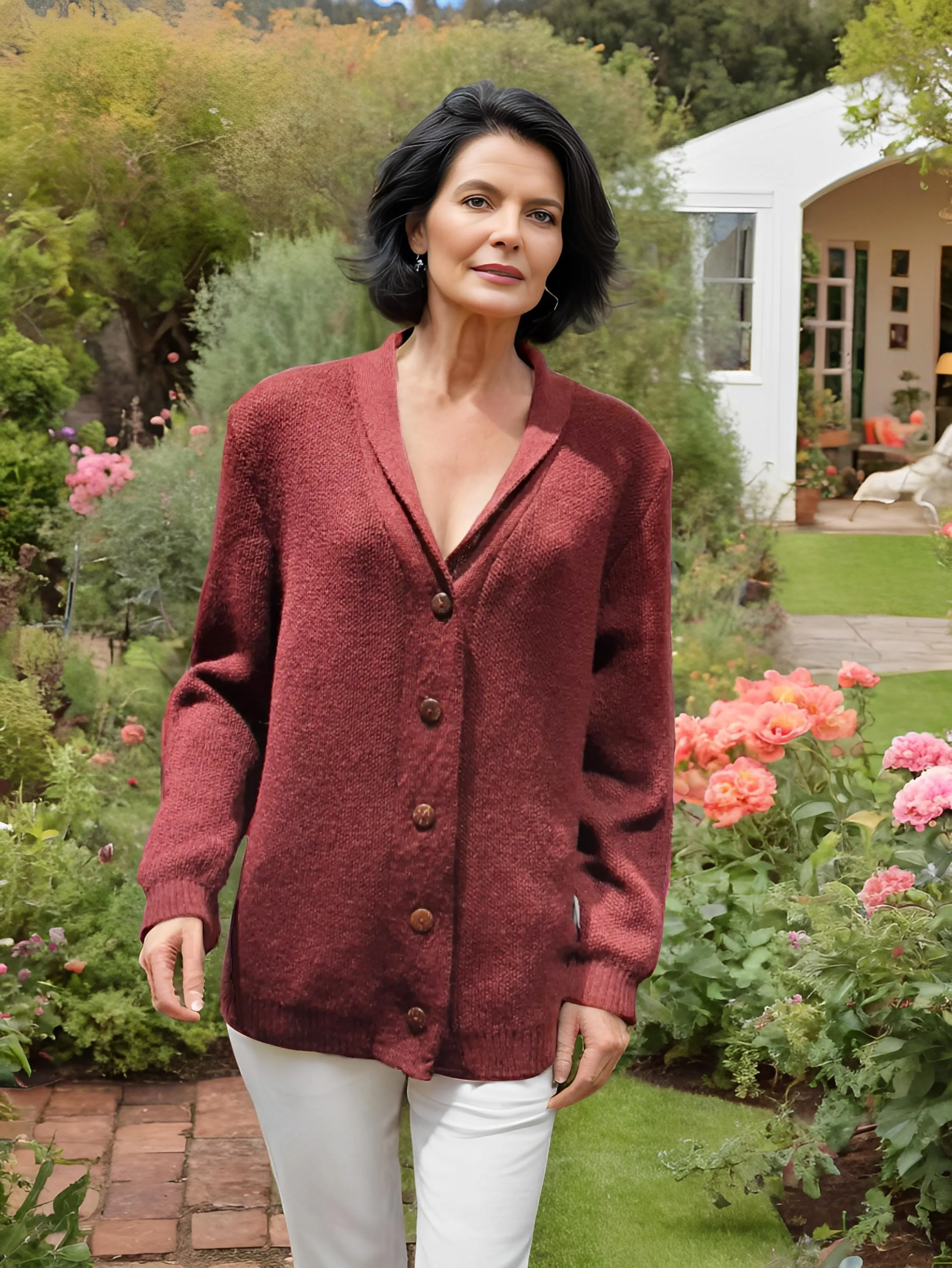 Alpaca Cardigan Lady Cherry Color