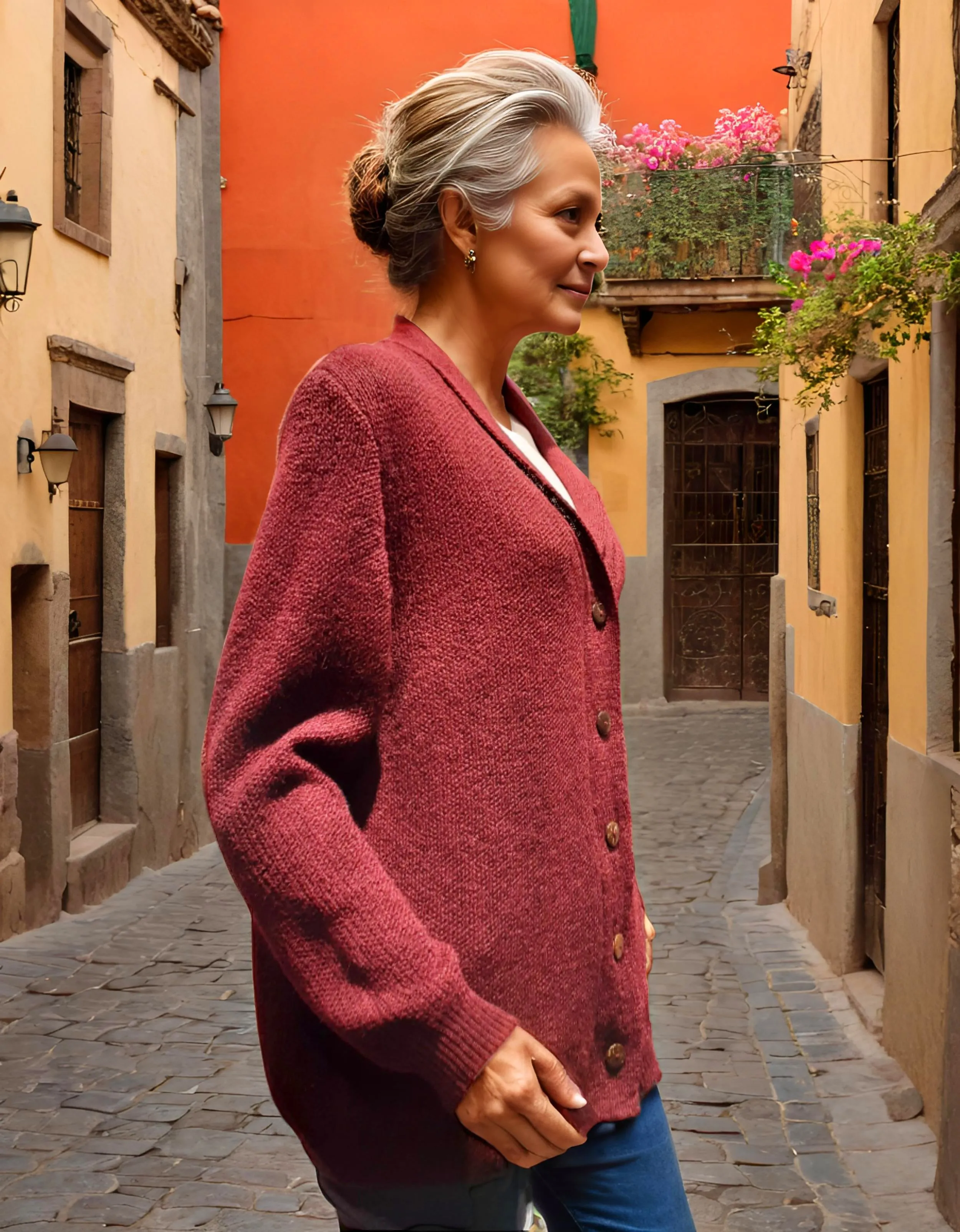 Alpaca Cardigan Lady Cherry Color