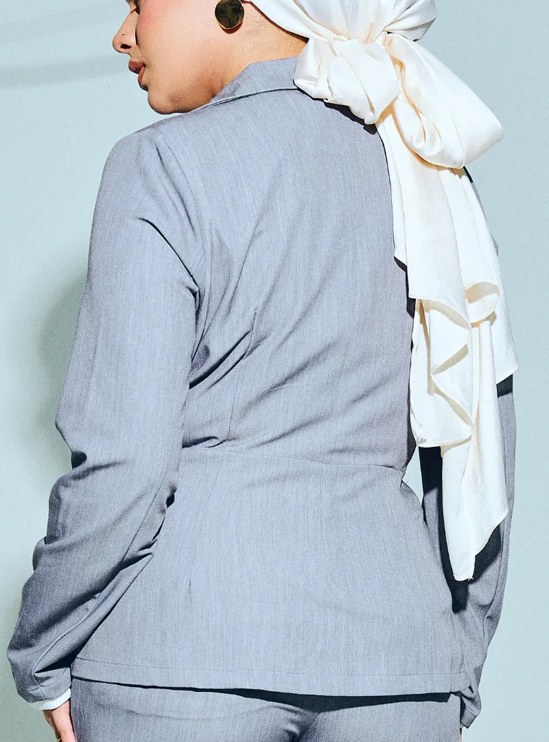 Amber Peplum Blazer - Stone Grey