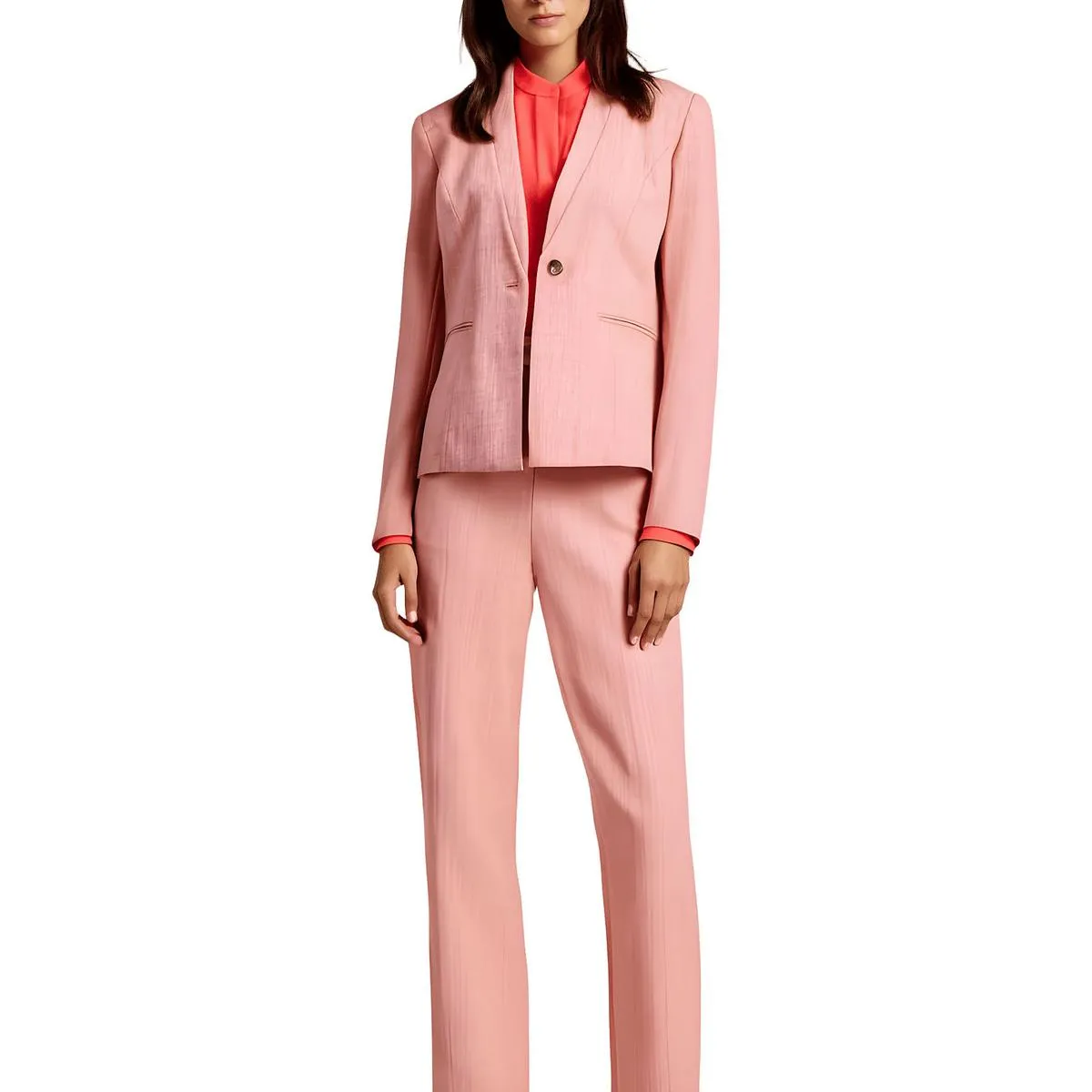 Anne Klein Womens Textured  One-Button Blazer