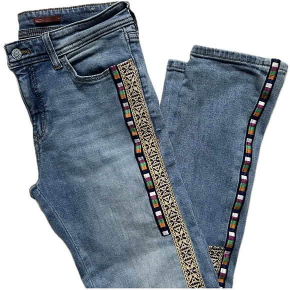Anthropologie Slim Boyfriend Crop Embroidered Denim Boho 70s Western Jeans sz 27