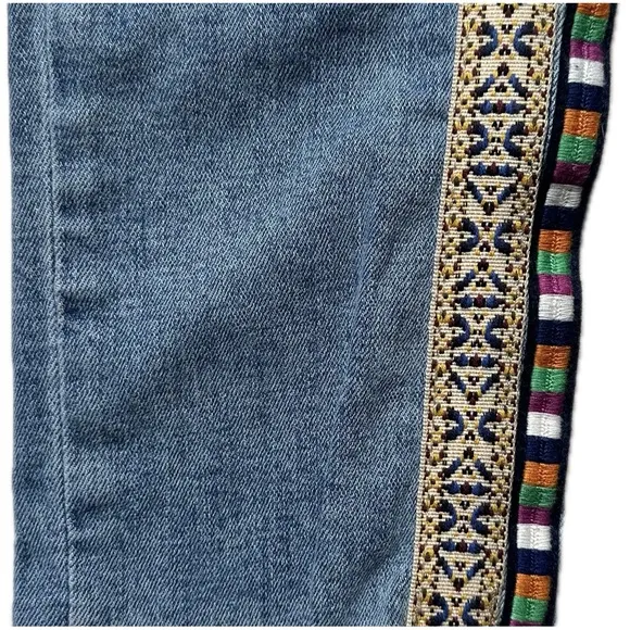 Anthropologie Slim Boyfriend Crop Embroidered Denim Boho 70s Western Jeans sz 27