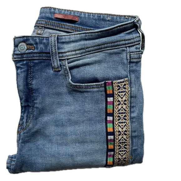 Anthropologie Slim Boyfriend Crop Embroidered Denim Boho 70s Western Jeans sz 27
