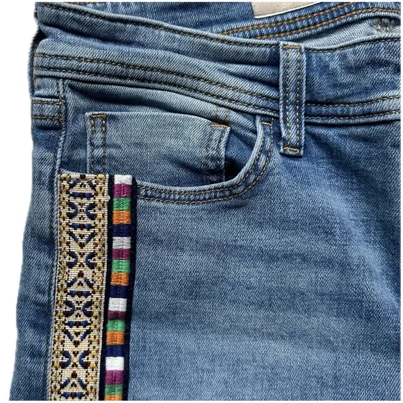 Anthropologie Slim Boyfriend Crop Embroidered Denim Boho 70s Western Jeans sz 27