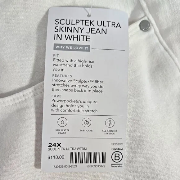 ATHLETA Performance Movement White Ultra Skinny Hi-Rise Jean Size 24X NEW! $118!