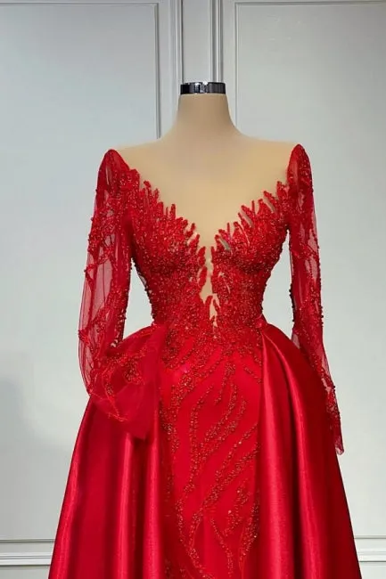 Ballbella Chic V-neck Lace Prom Dresses Evening Gown With Long Sleeves