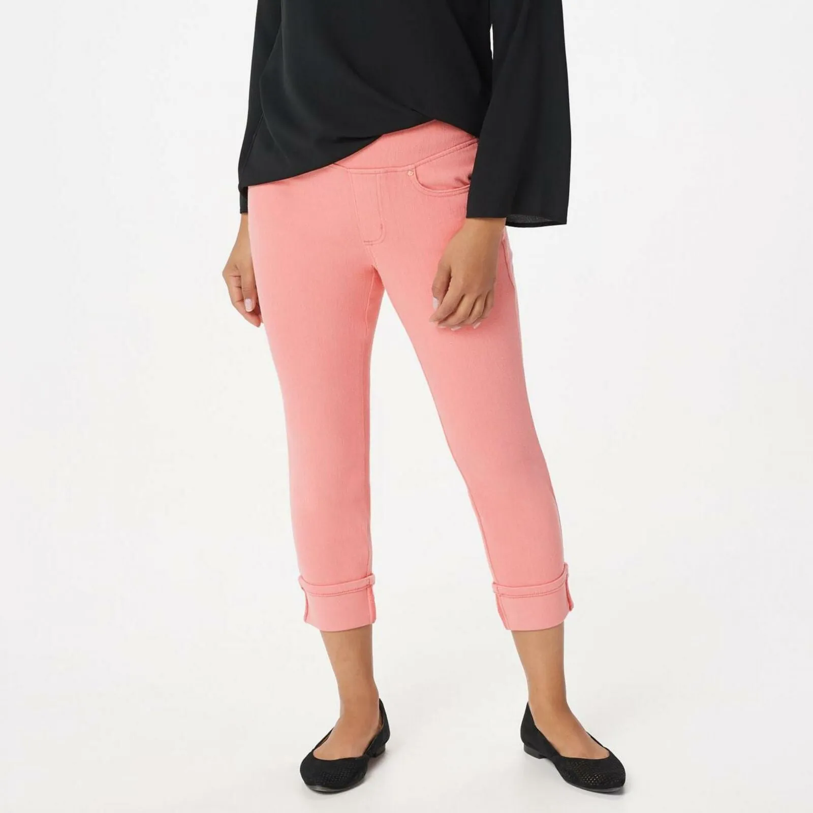 Belle by Kim Gravel Women's Flexibelle Pull-On Cuffed Jeans Sunrise Pink 12