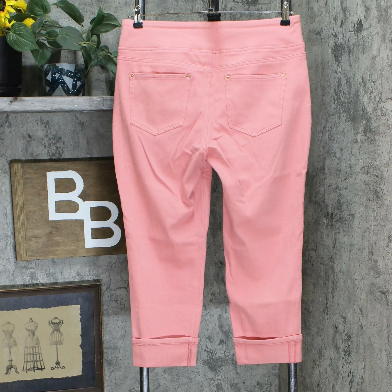 Belle by Kim Gravel Women's Flexibelle Pull-On Cuffed Jeans Sunrise Pink 12